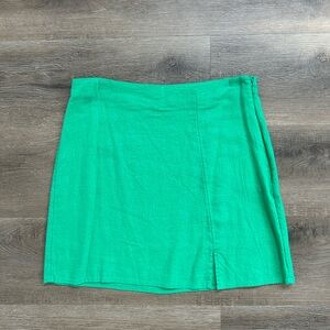 A New Day Green Linen Mini Skirt